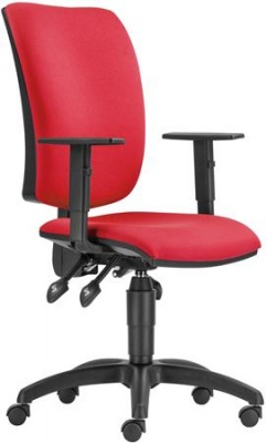 Kancelárska stolička, čalúnená, opierky, čierny podstavec, "CINQUE ASYN" červená