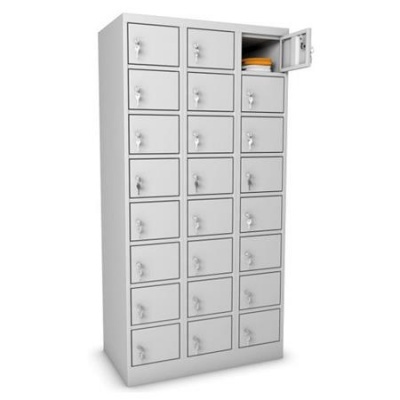Bezpečnostná kovová skrinka, 24 priehradiek, sivá