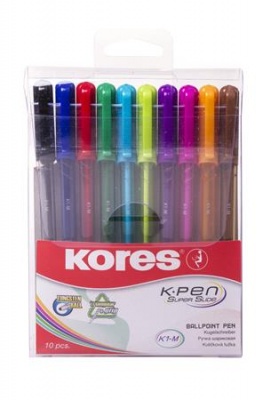Guľôčkové pero, sada, 1,0 mm, s vrchnákom, trojhranný tvar, KORES "K1-M", mix