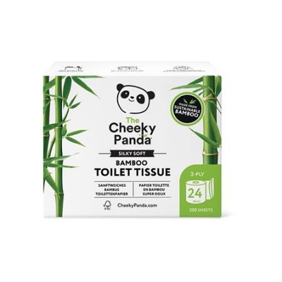 Toaletný papier, bambusový, 3-vrstvový, malý kotúč, 24 kotúčov, CHEEKY PANDA, biely