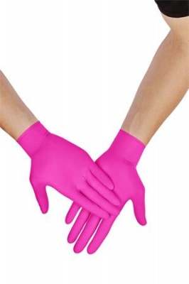 Ochranné rukavice, jednorazové, nitril, veľkosť L, 100 ks, nepudrované, magenta