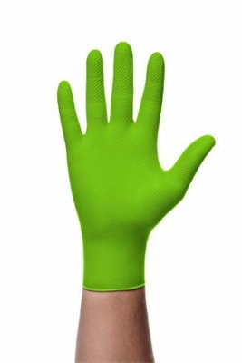 Ochranné rukavice, jednorazové, nitril, veľkosť M, 50 ks, nepudrované, vystužená diamantovou textúrou, zelená