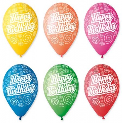 Balón, 30 cm, "Happy Birthday", krúžky