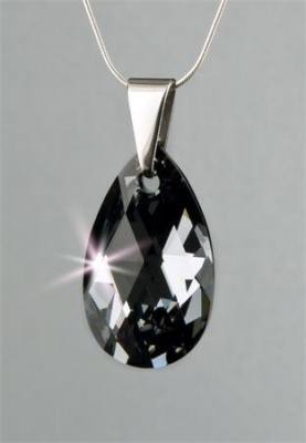 Náhrdelník, so SWAROVSKI® krištáľom, prívesok kvapka, Black Diamond, 16mm, ART CRYSTELLA