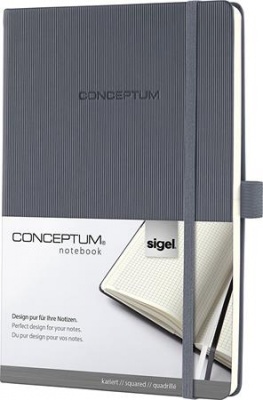 Zápisník, exkluzívny, A5, štvorčekový, 97 strán, tvrdá obálka, SIGEL "Conceptum", tmavosivá