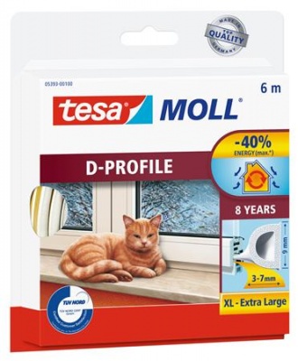 Samolepiace tesnenie s profilom D, 9 mm x 6 m, TESA "tesamoll®, biela