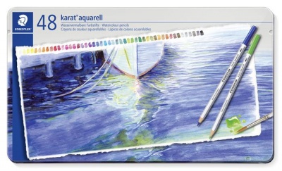 Akvarelové ceruzky, sada, šesťhranné, plechová krabička, STAEDTLER "Karat® aquarell 125", 48 rôznych farieb