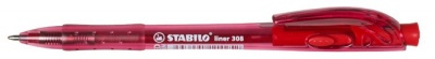 Guľôčkové pero, 0,38 mm, stláčací mechanizmus, STABILO "Liner 308", červené