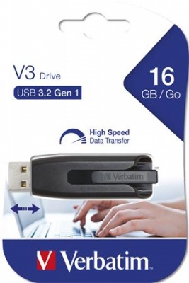 USB kľúč, 16GB, USB 3.2, 60/12 MB/s, VERBATIM "V3", čierno-sivá