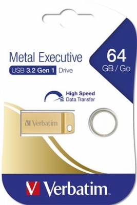 USB kľúč, 64GB, USB 3.2,  VERBATIM "Executive Metal", zlatá