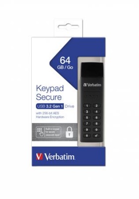 USB kľúč, 64GB, USB 3.2, šifrované, 160/130Mb/s, VERBATIM "Keypad Secure"