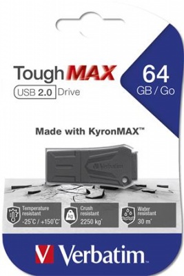 USB kľúč, 64GB, USB 2.0, extra odolný, VERBATIM "ToughMAX", čierna