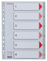 Register, plastový, A4, 1-6, ESSELTE, sivá