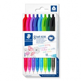Guľôčkové pero, 0,5 mm, stláčací mechanizmus, STAEDTLER® "4230 M", 8 rôznych farieb